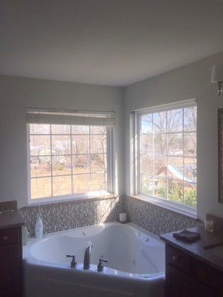 Bathroom windows before faux wood shutters