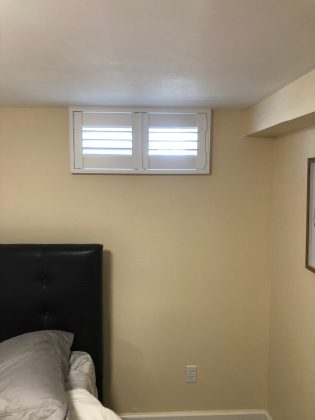 Composite Plantation Shutters Over Tiny Basement Windows on Arban Dr in St. Louis, MO